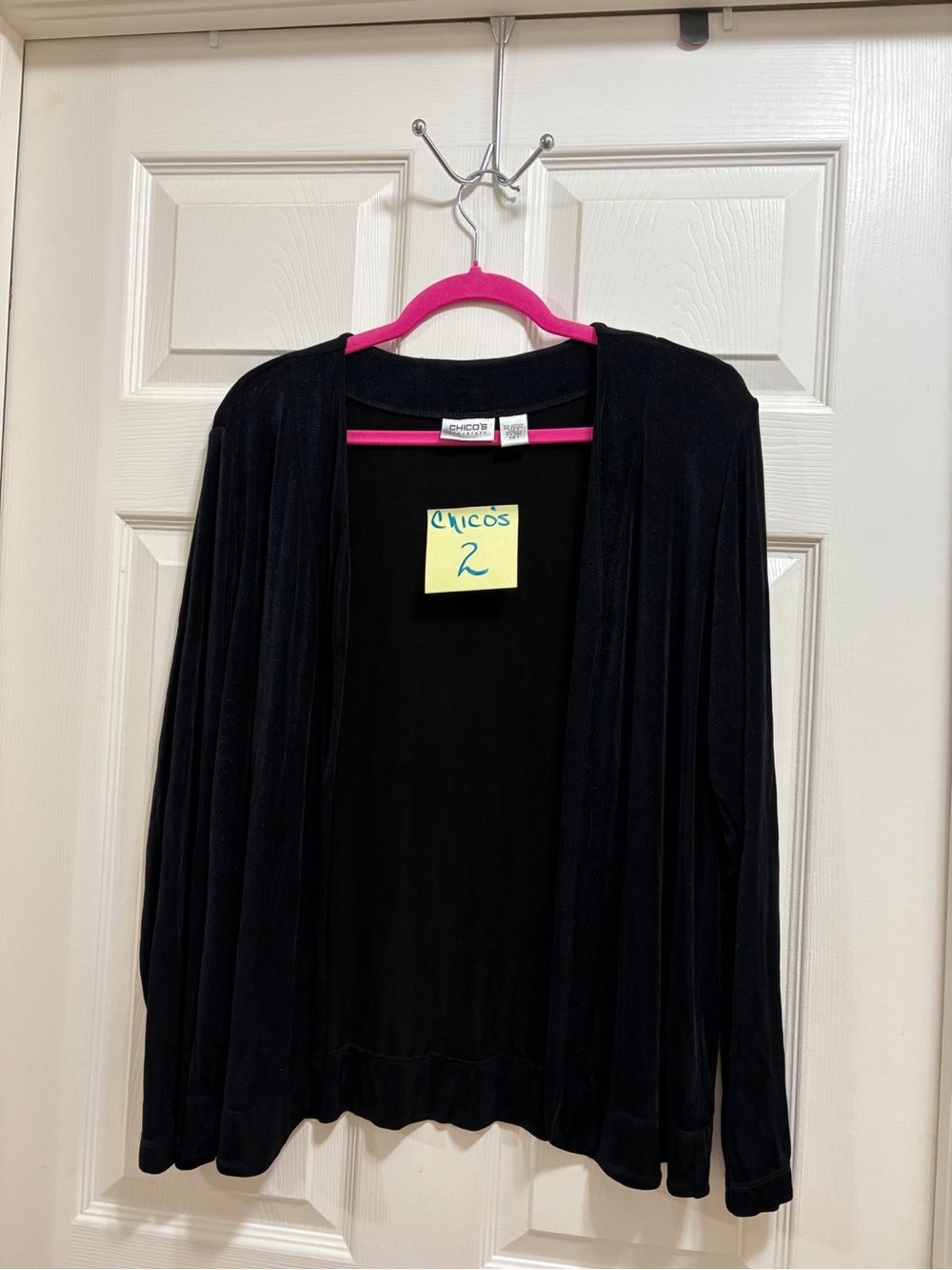 Chico's Black Blue Long Sleeve OpenCardigan size 2 Traveler